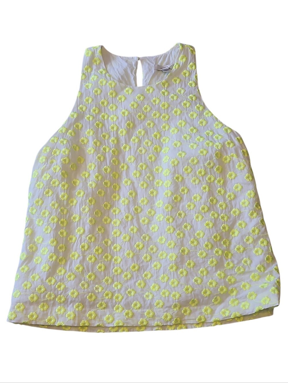White & Neon Yellow Floral Embroidered Tank Top Blouse J. Crew Size 12